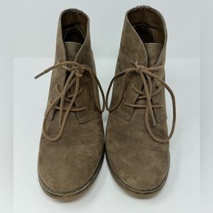 Mia Boots Womens 7 M Shayna Ankle Booties Brown Fabric Block Heels Lace Up GHV2.